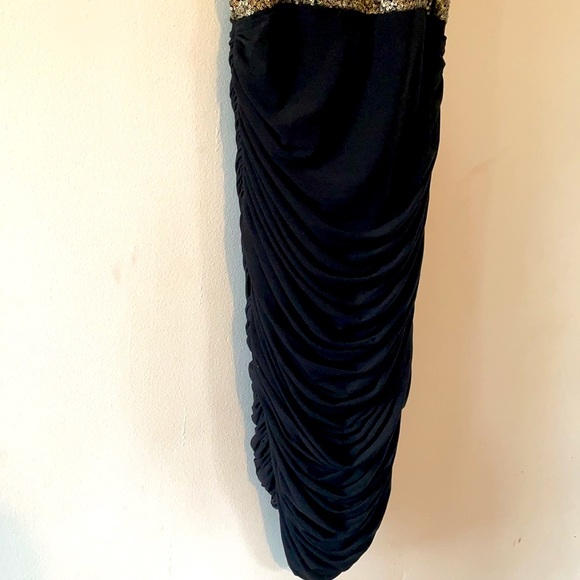 Gold sequin and black ruched Jadore dress, size 16 - Picture 3 of 5